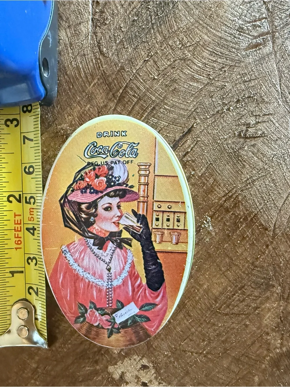 Coca-Cola Lady Oval Tin Pin — Pink and Gold Accents - Picture 2 of 10